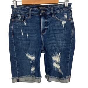 Judy Blue Womens 27 Amaya Festival Grunge High Rise Distressed Bermuda Shorts